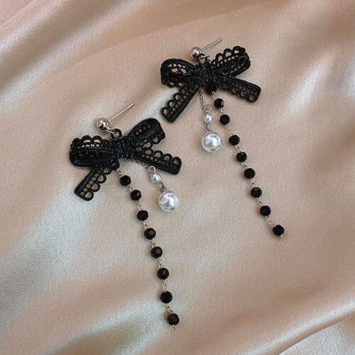 Black Bowknot Earring Long Tassel Earrings Fashion Trend Wild New Earrings Korean Fashion Jewelry For Women Pretty Gift