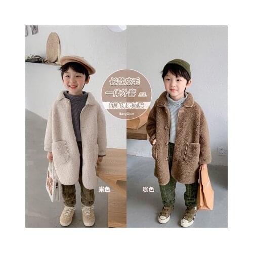 Girls Wool Jacket 2020 Winter New Baby Boys and Girls Thick Long-sleeved Warm Coats Top Toddler Outwear Kids Girls Ong Fur Coats