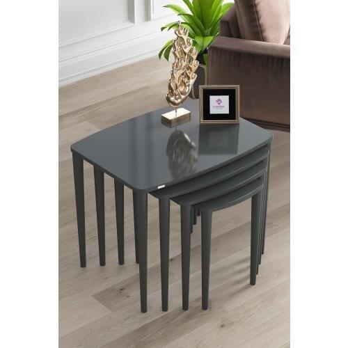 Modern Telwe Series Mdf 1. Grade 4 Pcs Zigon Coffee table And Medium Coffee table Pad Color Anthracite coffe table