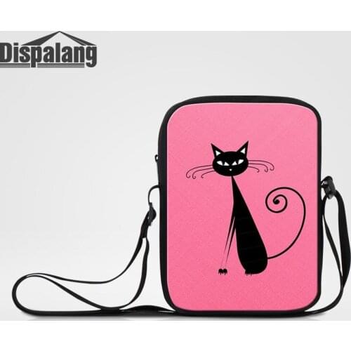 Dispalang Women Mini Messenger Shoulder Bag Pink Cat Animal Printing Crossbody Bag For Teenage Girls Female Small Canvas Bookbag