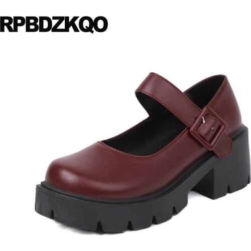 Platform 11 43 Block Cheap Pumps Mary Jane Girls 10 42 Wine Red 2021 Casual Shoes Women Big Size Round Toe High Heels Chic 4 34