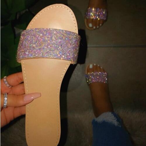 High quality fashion shoes women flat outdoor rhinestone vacation ladies slippers sexy beach slippers