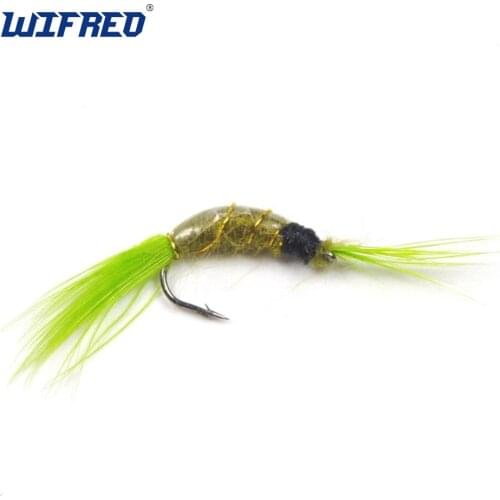 Wifreo 8 PCS #12 Scud Nymph Fly Olive Body Green Tail Trout Fishing Baits