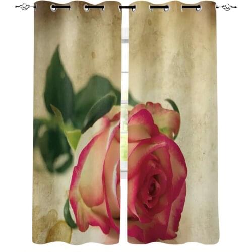ValentineS Day Rose Pink Flower Window Curtains Home Decor Living Room Curtain Kitchen Draperies Curtains for Bedroom