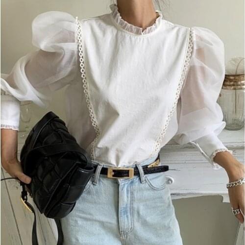 Autumn New All-match Plus Size Shirt Oversize Puff Long Sleeve Women Blouse Vintage Wood Ear Shirt Solid Loose Tops Blusas 15897