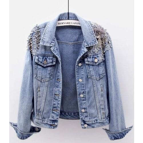 Floral Beading Street Denim jacket Women 2020 New Spring autumn Korean BF Casual Short Jeans coat tops Female Outerwear