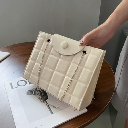 Female Shoulder Bag New Design Plaid Solid Chain Square Bags Women Fashion Pu Leather Buckle Shoulder Underarm Bag Сумка Женская