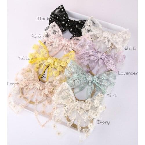 16pcs/lot Handtied Mesh Bow Headband Lace Bow Hair Band For Baby Soft Nylon Headband Infant Hair Accessory