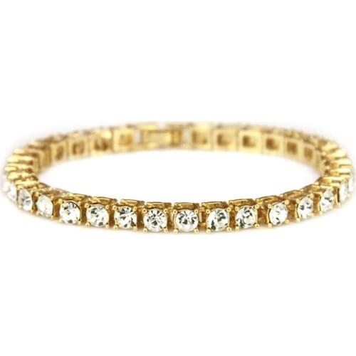 5mm Hip Hop Mens Ice Out Diamond Crystal Single Row Tennis Diamond Bracelet Silver Gold Bracelet Jewelry Crystal Cuff Bangles