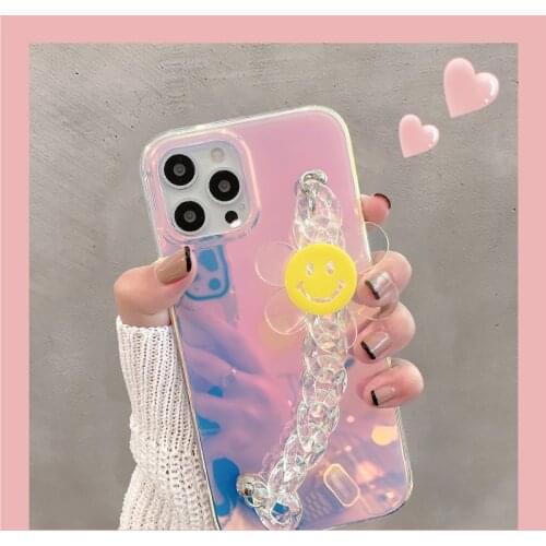 3D Laser smiley Bracelets Phone case for iphone 12 Pro Max MiNi 11 Pro XR X XS 7 8 plus SE 2020 Cute Sun flower Soft Back Cover