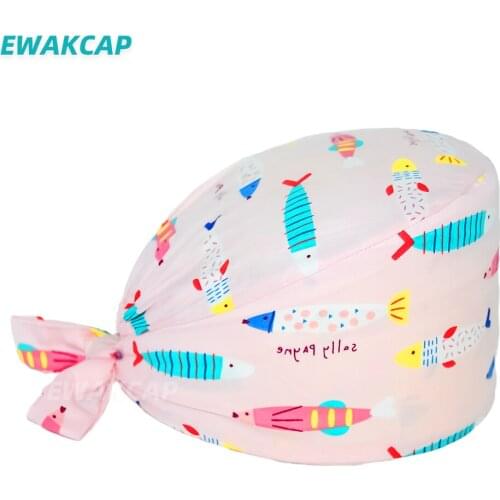 Fish Printed Surgical Hats Medical Scrub Cap Cotton Pet Shop Work Caps Dentist Clinic Scrubs Hat Wholesale