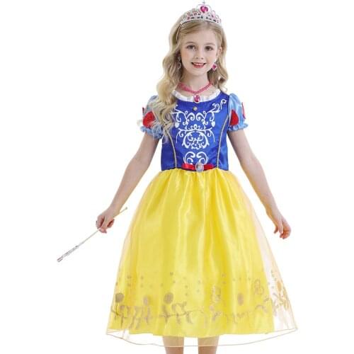 Children Summer With Short Sleeve Dress Girls Halloween Performance Serve Dinner Party Dress Red Crown Cartoon Design 2-8 Years