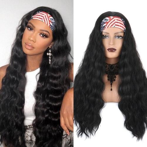 Long Synthetic Headband Wig Water Wave Wig With Scarf Heat Resistant Hair Head Band Wigs For Women African Americans Daily Party