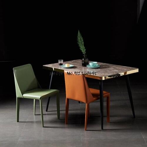 Home Dining Chair Italian Minimalist Luxury Nordic Saddle Leather Chair Modern Minimalist Restaurant Backrest Designer Dining Ta
