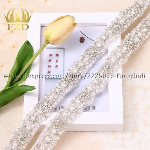 FZD Wholesale 10 Yard DIY Pearl Rhinestones Applique Patches For Wedding Dresses Sew On Crystal Strass beaded belt trimming Belt