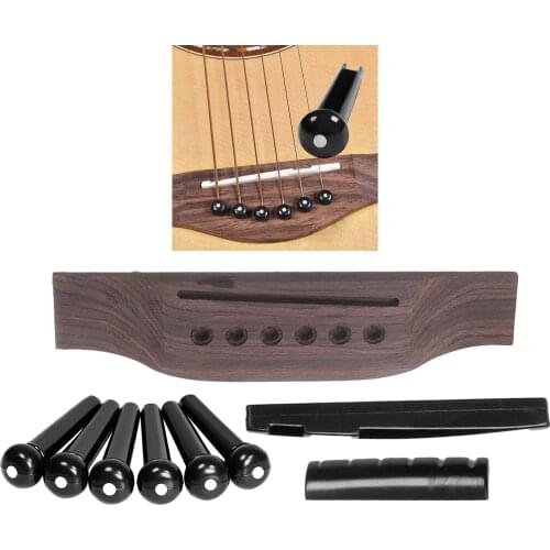 Guitar Wooden Bridge Repalce with Bridge Pins Slotted Nut Saddle for 6 strings Acoustic Guitars
