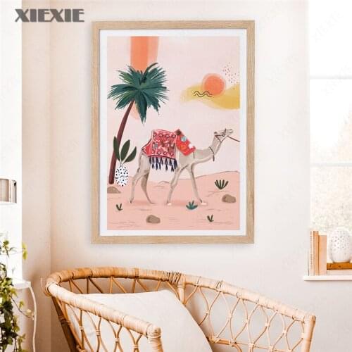 Jungle Painting Pink Nordic Posters and Canvas Totem Wall Painting Leopard Camel Animal Wall Art Picture Nordic Style Home Decor