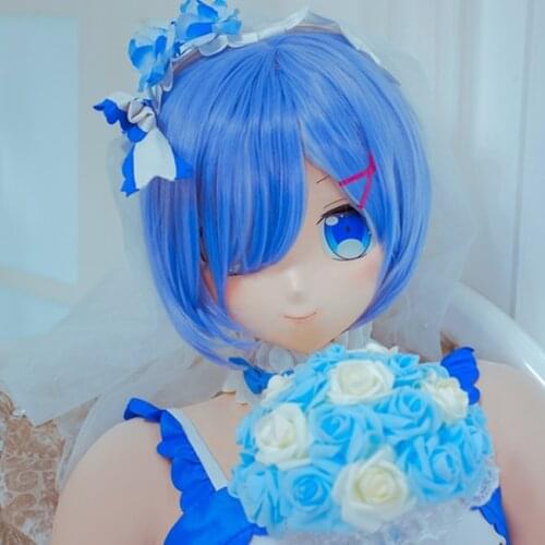 KM5292)Quality Handmade Female/Girl Resin 3/4 Head Japanese Cartoon Character Rem Cosplay Kigurumi Mask Crossdresser