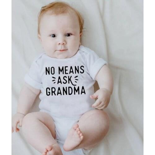 No Means Ask Grandma Baby Girls Boys Rompers Letter Print Cute Short Sleeves Newborn Clothes Outfits Baby Onesie Bodysuit 0-24M