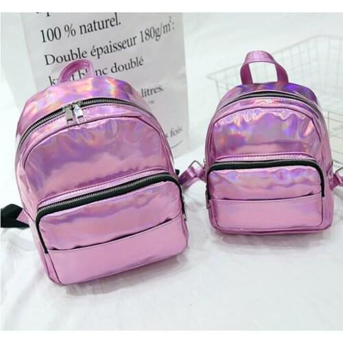 Laser women girls pu leather Holographic Backpack schoolbag for teenage girls Two Size
