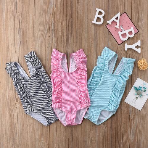 Summer Kid Baby Girls Striped Ruffled Swimsuit Bikini Swimsuit Bathing Suit Beachwear Clothes