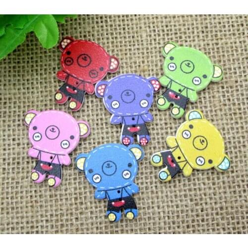 LF 50Pcs Mixed Bears Wooden Sewing Buttons For Clothes Needlework Scrapbooking Crafts Decorative Diy Accessories