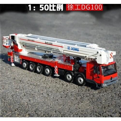 Diecast 1/50 Scale XCMG DG100 Fire Truck Climbing Platform Truck Engineering Vehicle Simulation Static Adult Collection Gift