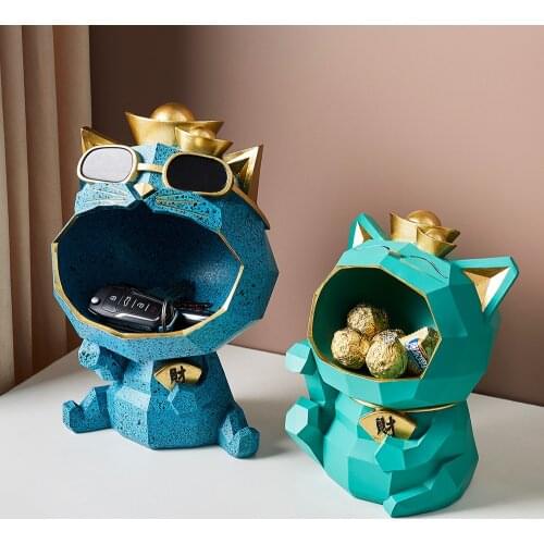 Cute Cartoon Geometry Lucky Cat Jewelry Candy Storage Box Cosmetic Containers Desktop Storage Containers Decorative Storage