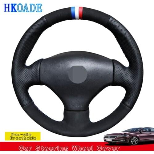 DIY Black Suede Genuine Leather Car Accessories Steering Wheel Cover For Peugeot 206 1998-2005 206 SW 2003 2004 2005 206