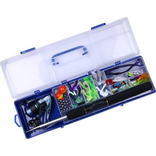 HENGJIA Fishing kit Include Soft Bait Spinning Fishing Rods Reels Hooks Casting Travel Fishing Lure Box