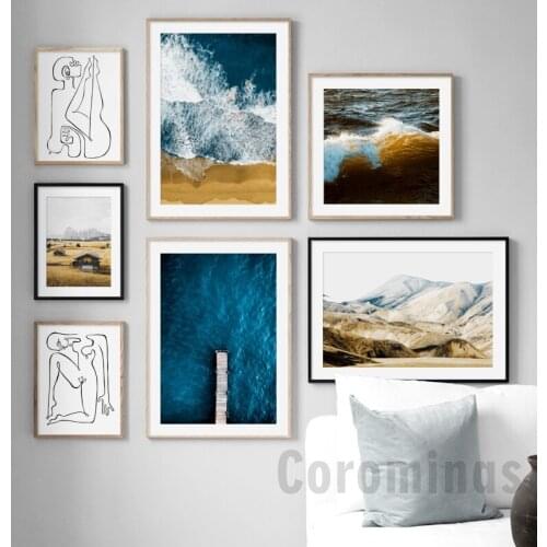 Mountain Sea Beach Abstract Body Art Line Wall Art Canvas Painting Nordic Posters And Prints Wall Pictures For Living Room Decor