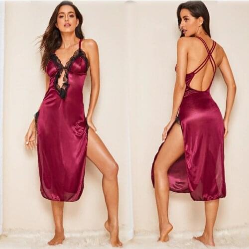 Ladies Sexy Silk Satin Night Dress Sleeveless Nighties V-neck Nightgown Summer Nightdress Lace Night Gown Sleepwear For Women