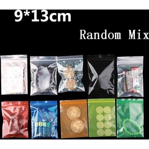 Randpm Mix 100pcs Mini Zipper Plastic Bags Ziplock Pill Packaging Pouches 0.02mm Thick Zip Lock Plastic Bags Food Multi-size