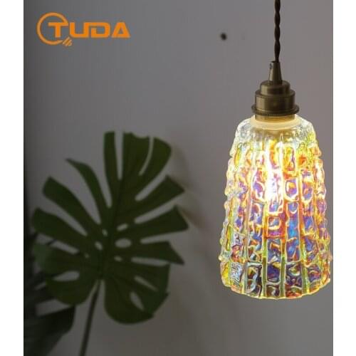 Japanese Style Retro Nordic Homestay Pendant Lights For Dining Room Bedside Bar Counter Hallway Brass Glass Pendant Lamp