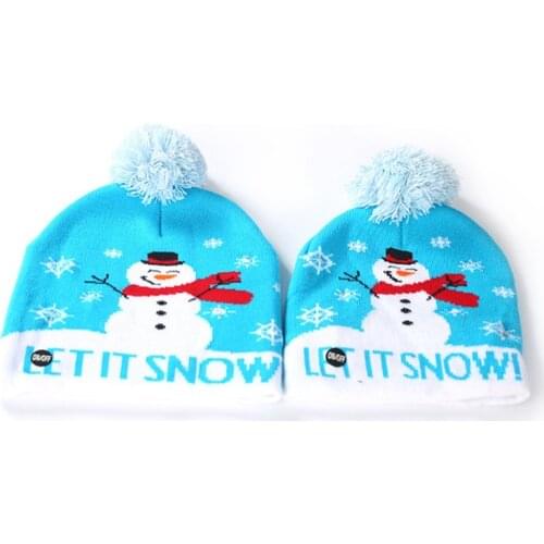 Family Kids & Adult Christmas Hat with Led Lights Flashing Skullies Beanies Knitted Winter Hat Men Women Children Hats and Caps