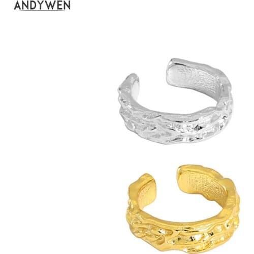 ANDYWEN 925 Sterling Silver Gold Plain EarCuff Pendiente Clips Cuff Earring No Piercing Clips Women Wedding Jewelry Gift