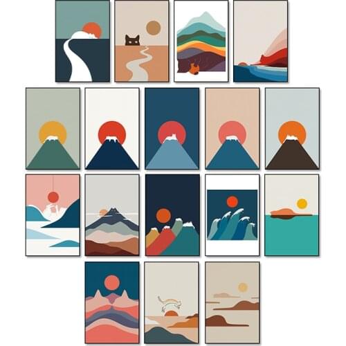 Nordic Modern Abstract Creative Mountain Landscape Canvas Painting Cat Theme Wall Art Print Posters Picture For Home Decoration