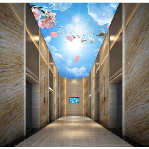 Modern wallpaper for living room ceilings Three-dimensional cloud peach blossom ceiling mural