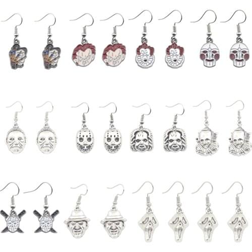 Chucky Face Stephen Kings IT Penny Wise Jason Hockey Horror charm Dangle Earrings For Man&Woman Halloween Earring Jewelry Gifts