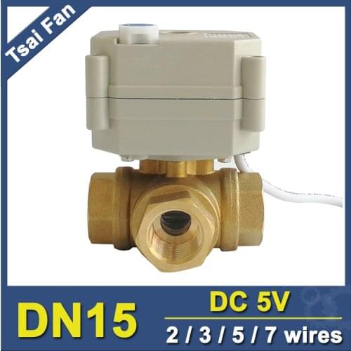 TF15-BH3-B 3 Way Brass 1/2'' (DN15) Horizontal Electric Motorized Valve With Manual Override DC5V 2/3/5/7 For Water Application
