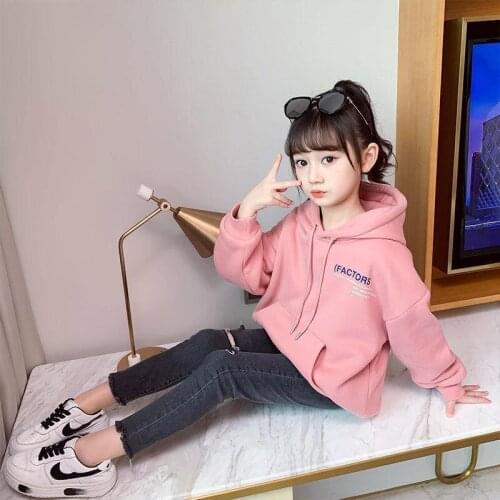 Girls' Hoodies Sweatshirts Kids Outwear 2021 Letters Velvet Thicken Warm Winter Autumn Cotton Fleece Plus Size Childrens Clothi