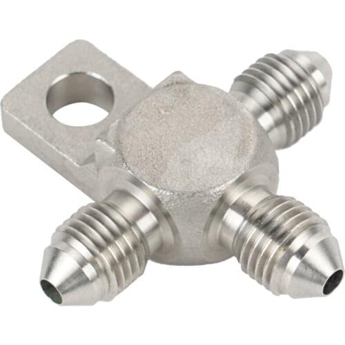 NICECNC ATV 3AN Tee Block with Tab Brake Hose Banjo Fitting Adapter w/ Mount Tab 3/8" UNF x 24 TPI Stainless Steel Accessories