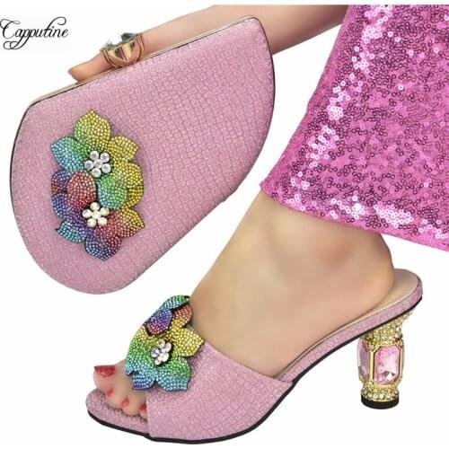 Pink Italian Design Shoes And Clutch Bag Set Fashion Women High Heels Pumps With Purse Handbag Ladies Sandals 938-13 Height 9CM