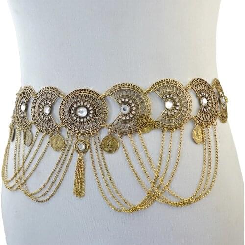 Turkish Vintage Beach Belly Dance Body Chains Hollow Flower Color Coin Long Tassel Belt Waist Chains Gyspy India