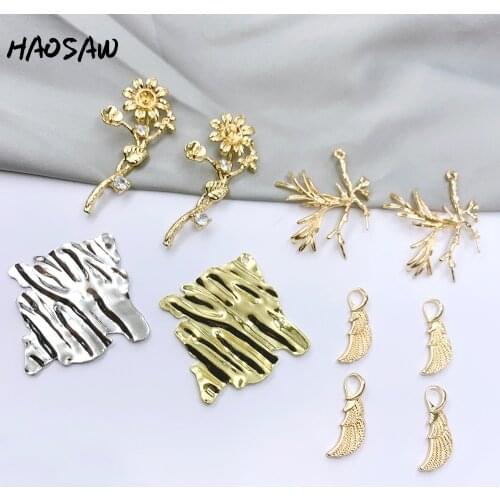 HAOSAW Choose 4Pcs/Lot Hand Made/Multi Designs/Square/Flowers/Branch/Cooper Metal/DIY Charms/Rhinestone/Earring Jewelry