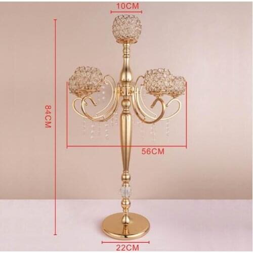84 cm Tall 5-arms Metal Gold Crystal Candle Holder Wedding Candelabra Table Centerpiece Event Road Lead Candle Stand