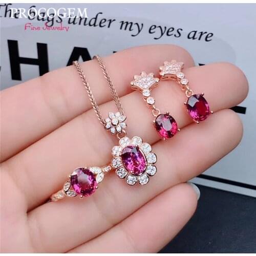 Natural Elegant OL pyrope Garnet Jewelry sets for Women Earrings Necklace Rings Brilliantly Real gemstones 925 Solid Silver #693
