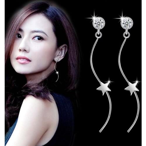 925 Sterling Silver Tassel Earrings For Women Five-pointed Star Wave Hanging AAA Zircon Earrings pendientes