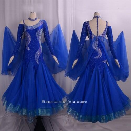 Women Standard Ballroom Dresses Girls Long Sleeve Lycra Stretchy Dancing Costume Adult Waltz Ballroom Competition Dance Dress