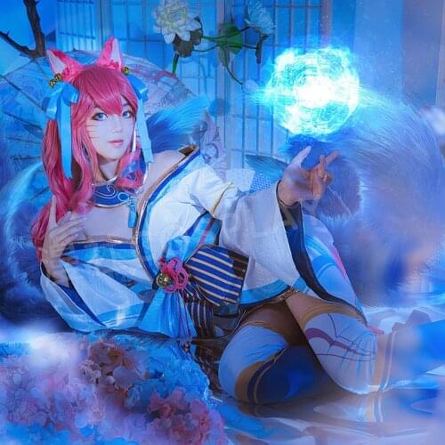 Women LOL Spirit Blossom Ahri Cosplay Costume Fancy Kimono Full Set